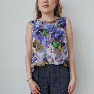 Floral Chiffon Crop Top – Purple/Lilac Base (Size M)